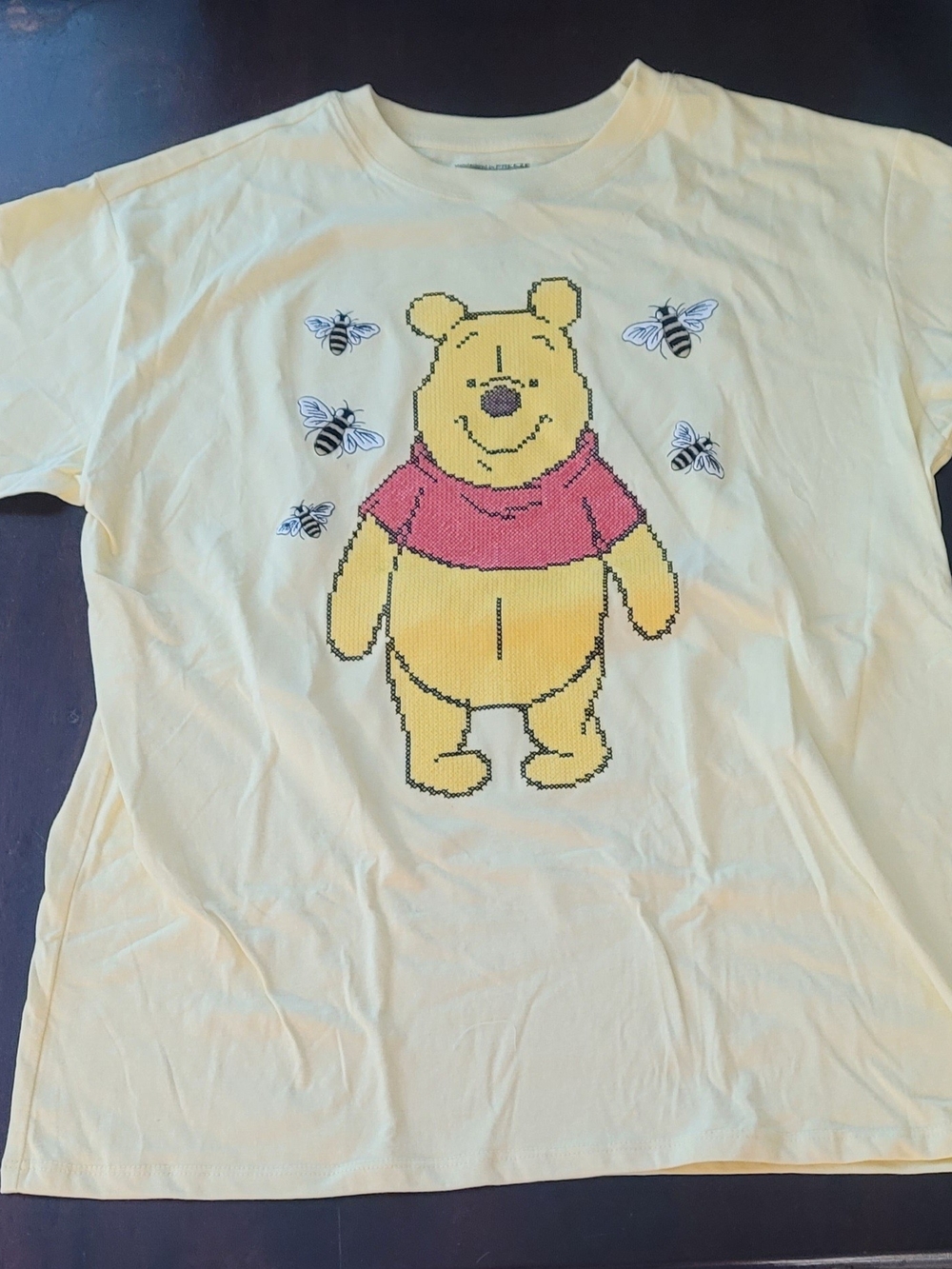 Disney Cream Winnie the Pooh Pixel Graphic Tee with Red Shirt
